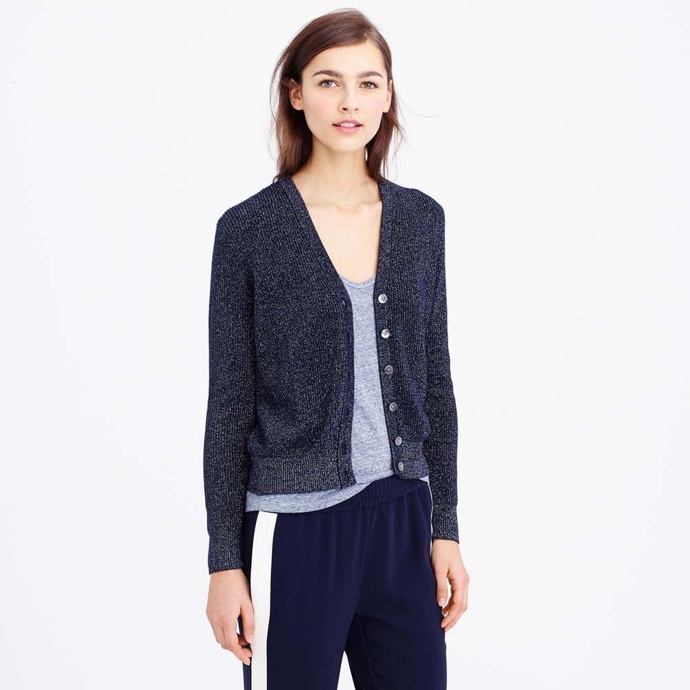 JCrew Navy Metallic Cardigan NWOT